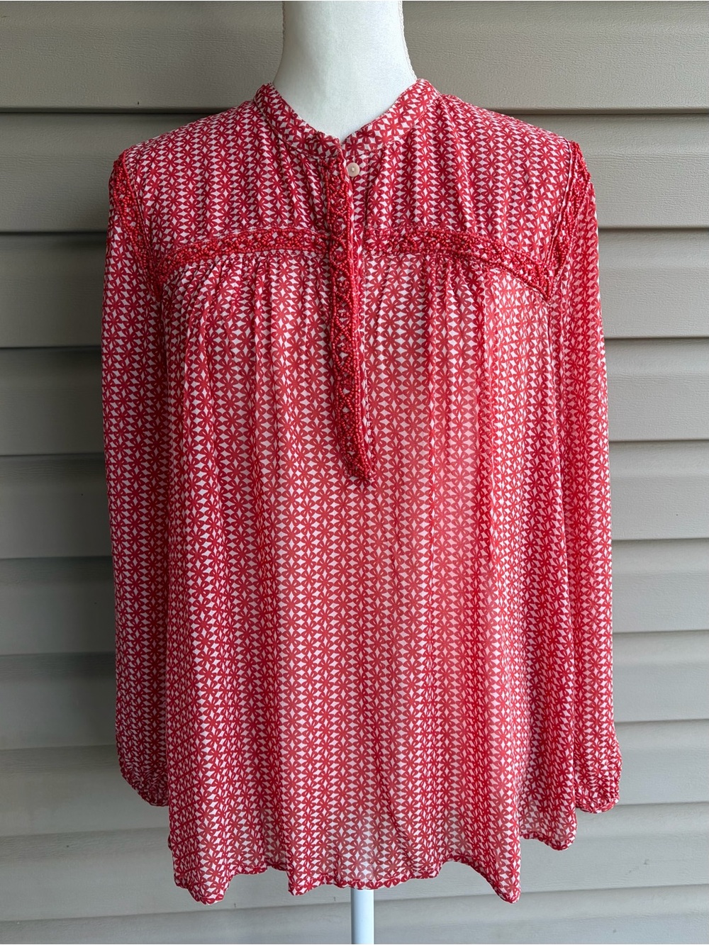 •Lucky Brand• Floral Print Beaded Boho Blouse - Size XL